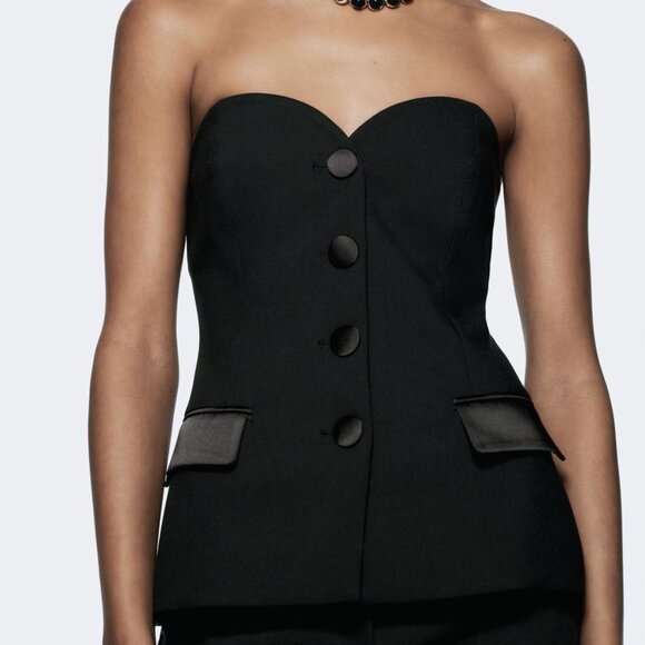 Holiday Party Ready ZARA Satin Contrast Bustier Top (XL) - Picture 1 of 8